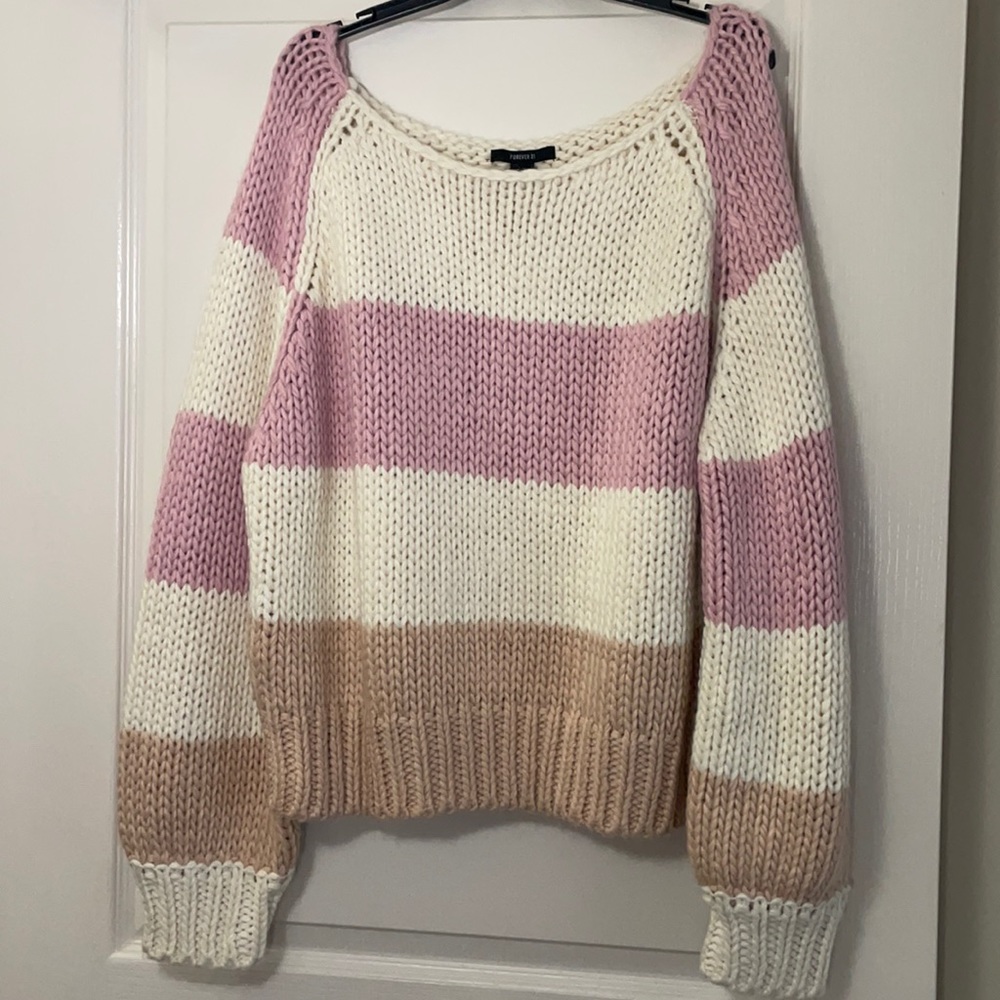 NWT Forever21 Chunky Striped Sweater Blush/Multi XL